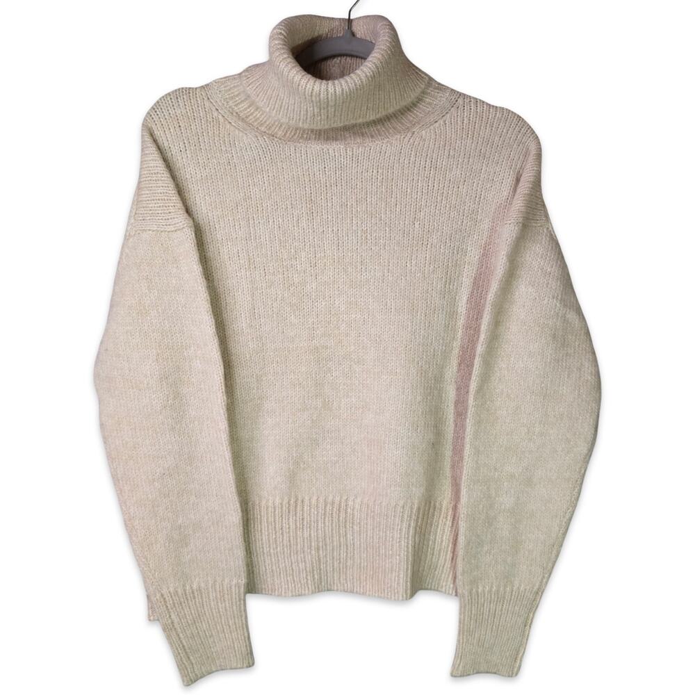 For The Republic Chunky Turtleneck Sweater Sm Yellow Beige Heather Alpaca Blend